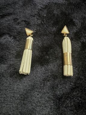 Gold and Cream Tassel Drop Earrings - Women Jewelry